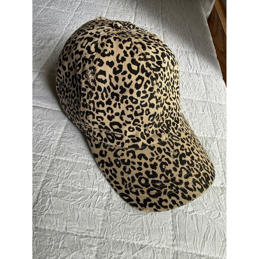 David and Young Leopard Print Distressed Baseball Cap Tan Black FWCAP1206 Cotton